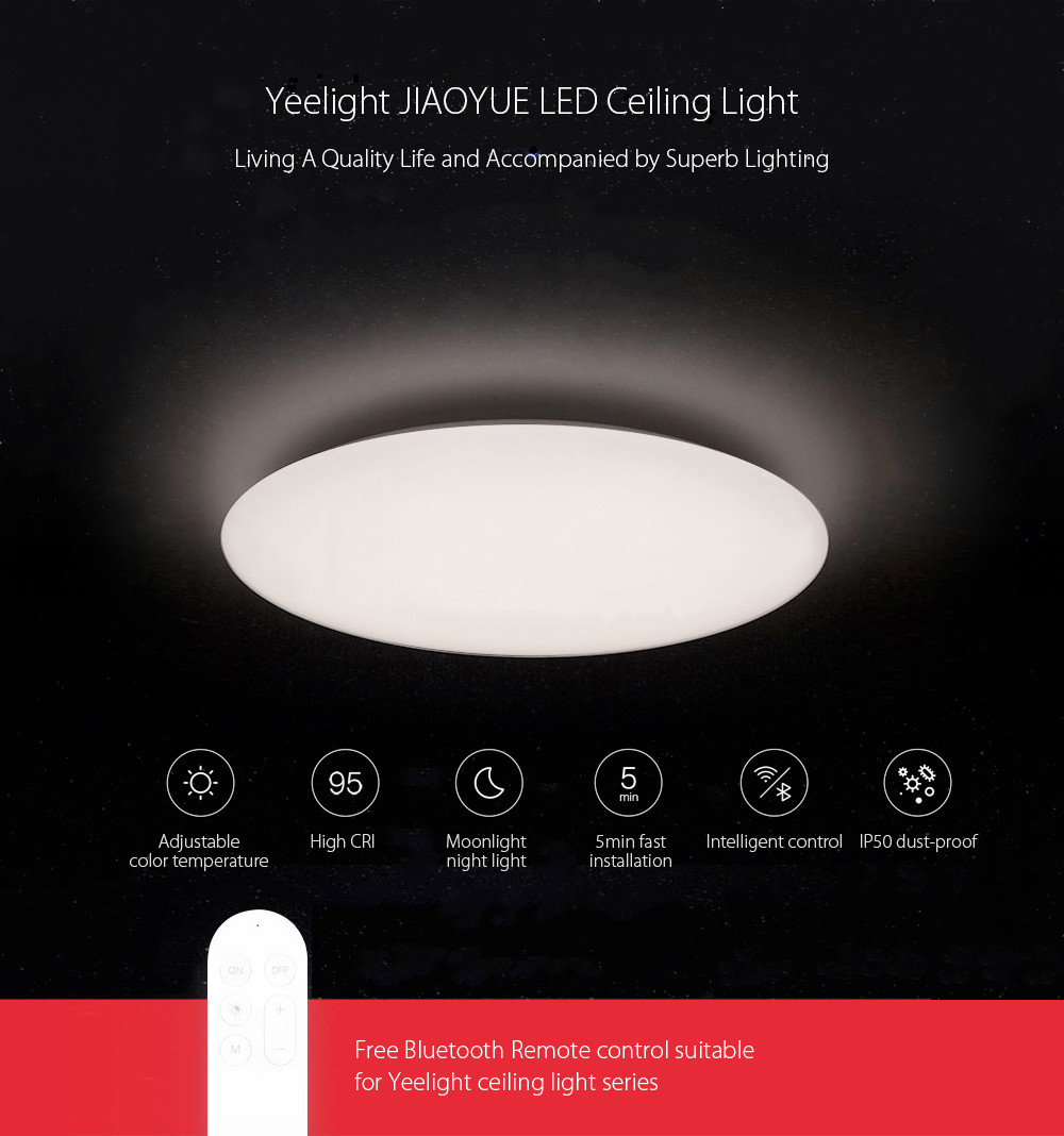 Yeelight JIAOYUE YLXD05YL 480 LED Ceiling Light Smart APP / WiFi / Bluetooth Control 200 - 240V with Remote Controller ( Xiaomi Ecosysterm Product ) - White White Lampshade