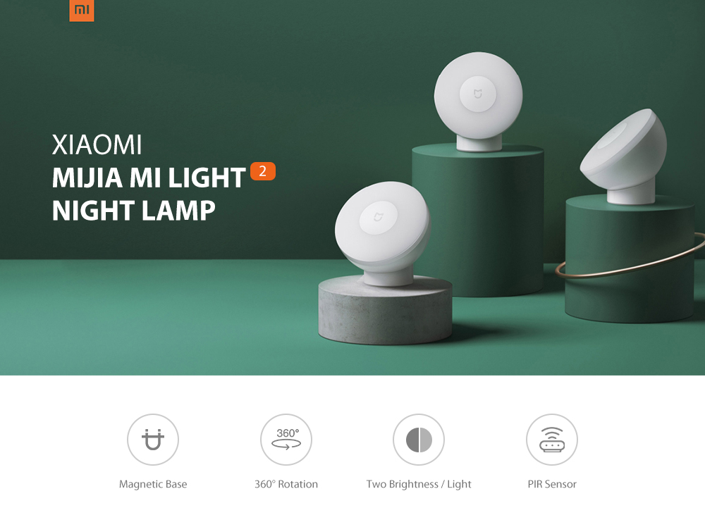 Xiaomi Mijia MJYD02YL Mi Light 2 Adjustable Brightness Infrared Smart Human Body Sensor Night Lamp with Magnetic Base - Milk White 1Pc