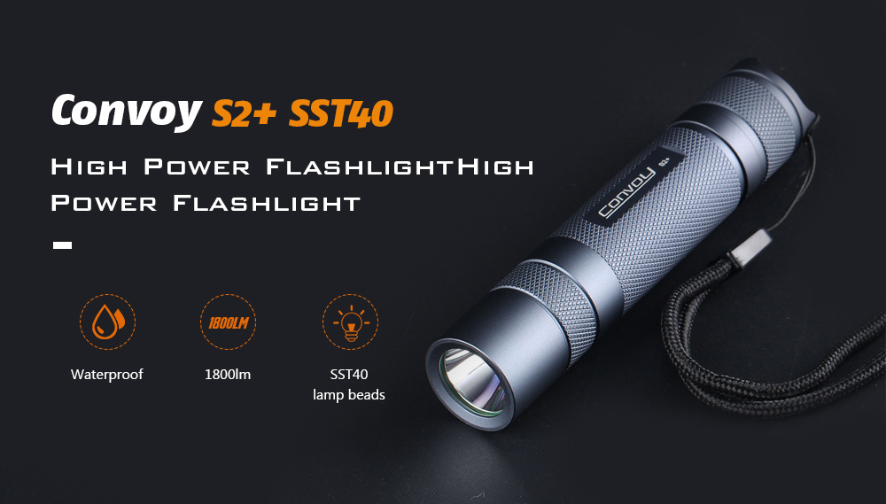 Convoy S2+ SST40 Temperature Protection Management Waterproof High Power 1800lm Flashlight with Copper DTP Board Ar-coated Inside - Gray 6500K